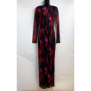 White Fox Women's Long Sleeve Raspberry Rhapsody Watercolor Maxi Dress SIze M